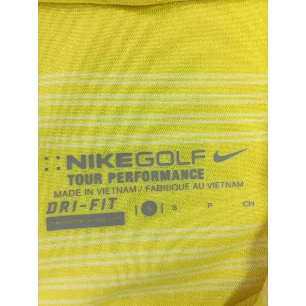 Nike‎ Golf Tour Performance Dri Fit Polo Shirt S Yellow White Stripe Mens Golf